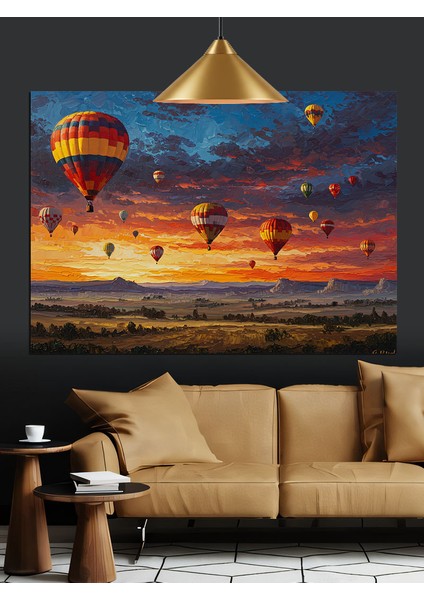 Balonların Uçuşu Günbatımı Dekoratif Kanvas - Mdf Ahşap Tablo modelleri