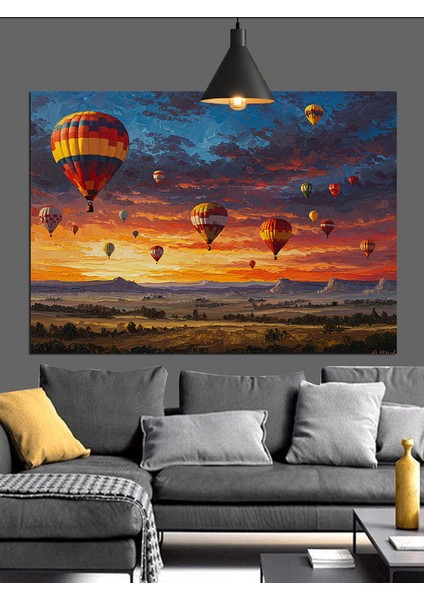 Balonların Uçuşu Günbatımı Dekoratif Kanvas - Mdf Ahşap Tablo fırsatları