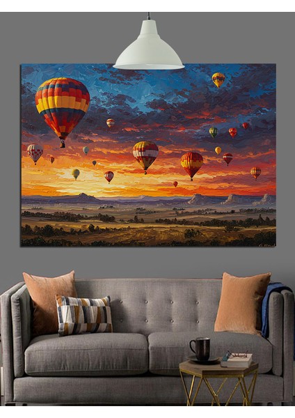 Balonların Uçuşu Günbatımı Dekoratif Kanvas - Mdf Ahşap Tablo indirimleri