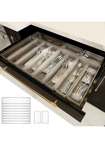 Home 11'li Modüler Set Kaşıklık Çekmece Içi Düzenleyici Çatal Kaşık Bıçak Düzenleme Organizeri Şeffaf