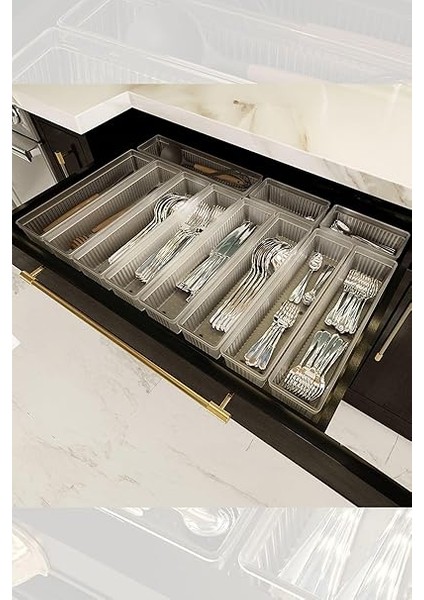 Home 11'li Modüler Set Kaşıklık Çekmece Içi Düzenleyici Çatal Kaşık Bıçak Düzenleme Organizeri Şeffaf indirimleri