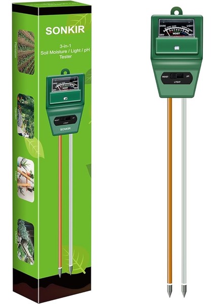 Toprak Ph Ölçer, MS02 3'ü 1 Arada Toprak Nemi/ışık/ph Test Cihazı Bitki Bakımı Için Bahçe Alet Kitleri, Bahçe, Çim, Çiftlik, Iç ve Dış Mekan Kullanımı Için Harika (Yeşil)