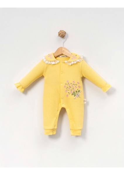 Çakar Bebe 3-12 Aylık Çıtır Nakışlı Tulum -8027140 - Sarı