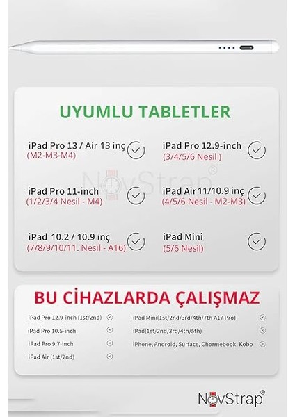 iPad ile Uyumlu Stylus Kalem Tablet Kalemi,ipad Pro 11/13 Inç M4,ipad Air 11/13 Inç M2,ipad 11/10/9/8/7 10.2,ipad Air 5/4 10.9,ipad Pro 12.9,ipad Mini 6/5 Için Eğim Sensörlü Avuç Içi Reddi fiyatları
