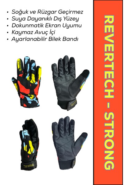 Revertech Strong Graffiti / Su ve Rüzgar Geçirmez Kışlık Motosiklet Eldiveni