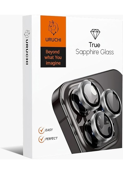 iPhone 17 Pro/17 Promax/16 Pro/16 Pro Max 15 Pro/15 Pro Max Safir Kamera Lens Koruyucu Hd Kalite, Alüminyum Alaşım Çerçeve, Kolay Kurulum, Güçlü Yapışma, Çubuk Sökme Aparatlı, Titanyum Gri