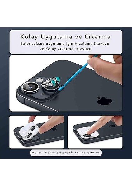 iPhone 17 Pro/17 Promax/16 Pro/16 Pro Max 15 Pro/15 Pro Max Safir Kamera Lens Koruyucu Hd Kalite, Alüminyum Alaşım Çerçeve, Kolay Kurulum, Güçlü Yapışma, Çubuk Sökme Aparatlı, Titanyum Gri modelleri
