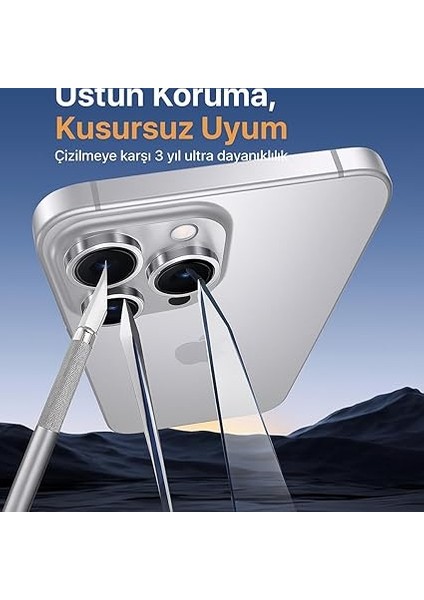 iPhone 17 Pro/17 Promax/16 Pro/16 Pro Max 15 Pro/15 Pro Max Safir Kamera Lens Koruyucu Hd Kalite, Alüminyum Alaşım Çerçeve, Kolay Kurulum, Güçlü Yapışma, Çubuk Sökme Aparatlı, Titanyum Gri indirimleri