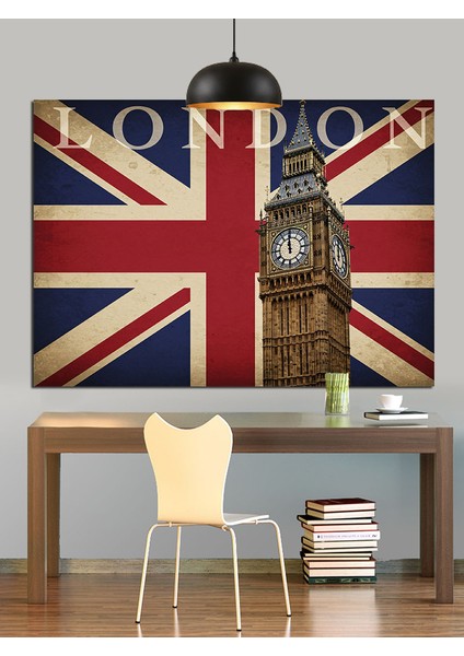 Ingiliz Bayrağı Big Ben Dekoratif Kanvas - Mdf Ahşap Tablo