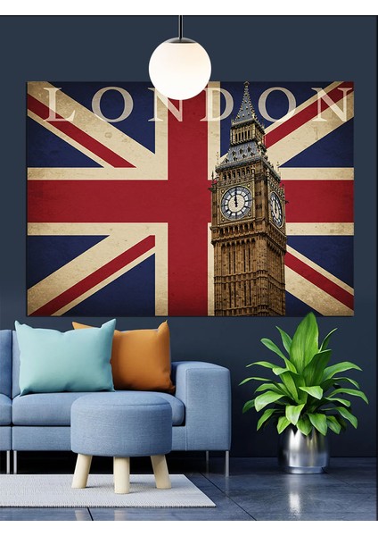 Ingiliz Bayrağı Big Ben Dekoratif Kanvas - Mdf Ahşap Tablo fiyatları