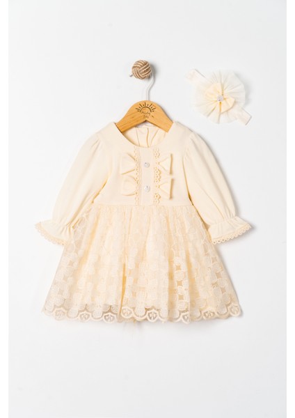 Kız Bebek Mevlütlük Elbise Bandanalı Dantelli