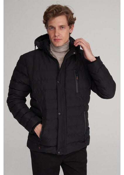 Çetinkaya Mentality 7888 Erkek Kapüşonlu Regular Mont Siyah