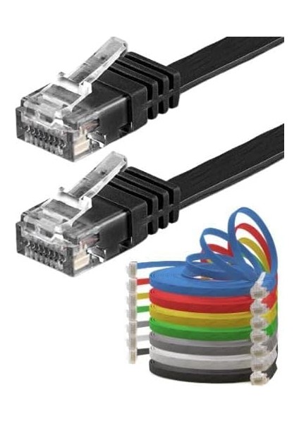 Cat6 Yassı RJ45 Ethernet (Network, Internet) Kablosu (15 Metre, Siyah)