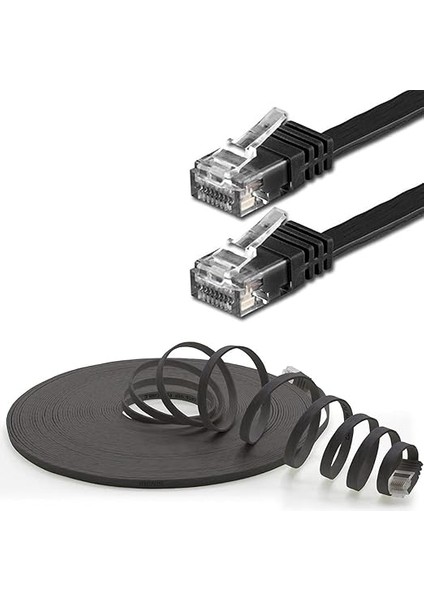 Cat6 Yassı RJ45 Ethernet (Network, Internet) Kablosu (15 Metre, Siyah) modelleri