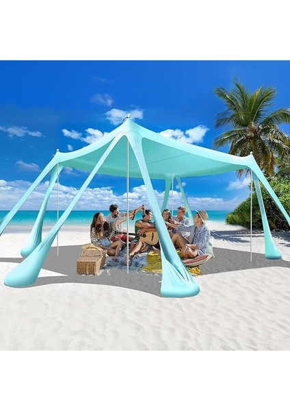 Plaj Gölgelik Tente Deniz Çadırı, Sahil Plaj Gölgeliği Kanopy, UPF50 Güneş Koruma, Açık Hava Deniz Şemsiyesi Tente Gölgelik Aile Kampı Balık Piknik Için Gölgelik, 300X300CM, Turkuaz