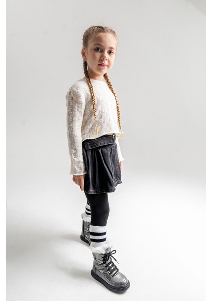 Kız Çocuk Platin Simli Rugan Deri Suya Dayanıklı Günlük Bot