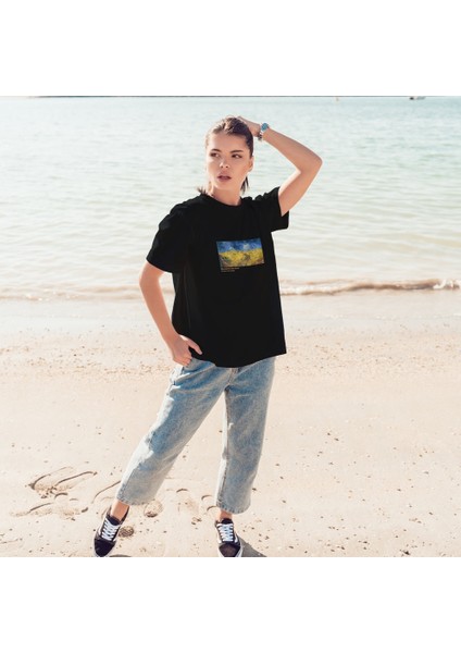 Buğday Tarlası ve Kargalar Oversize Tişört - Siyah fiyatları