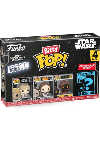 Bitty Pop! – Luke Skywalker™, Obi-Wan Kenobi™, Jawa™ ve Sürpriz Mini Gizem Figürü – 2,2 cm – Istiflenebilir Raf Dahil, Hediye Fikri
