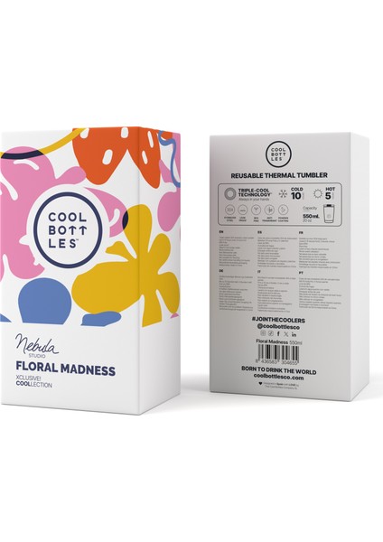 Nebula Floral Madness 550 ml Çelik Suluk – Renkli, Isı Korumalı
