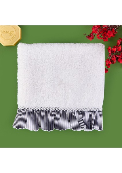 Soft French Cottage Twin Çizgi Desenli Yüz Havlusu - Ekru - 50X90 cm