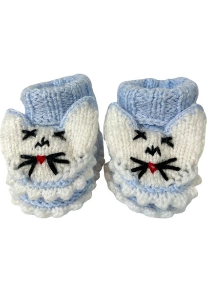 6717 El Örgüsü Tavşan Desenli Mavi Bebek Patik / 12 - 24 Ay