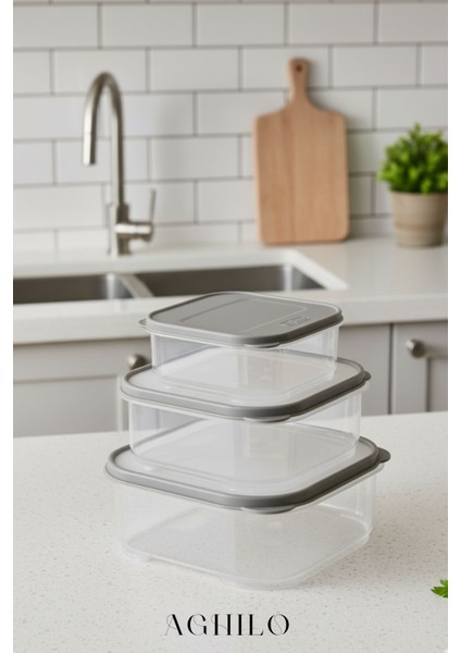 3'lü Saklama Kabı Seti – Kapaklı Vakumlu Gıda / Erzak Kutuları (1,1 + 2,2 + 3,65 Lt)