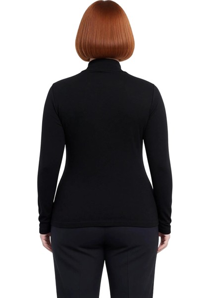 Kadın Moda Şık Büyük Beden Regular Dik Yaka Fitted Kalıp Örme Kaşkorse Bluz modelleri