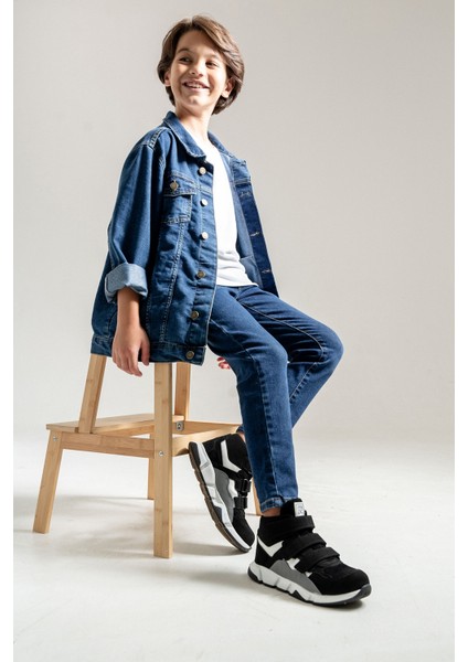 Erkek Çocuk Siyah Hakiki Deri Anatomik Günlük Bot