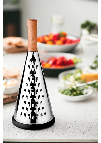 Ahşap Tutuculu 3 Taraflı Paslanmaz Çelik Lüks Şef Rendesi Büyük Boy 30 * 13CM, Ahşap Saplı 3 Taraflı Paslanmaz Çelik Rende