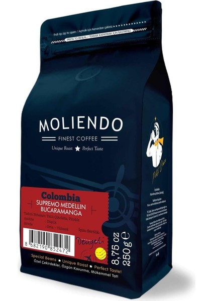 Moliendo Finest Coffee Colombia Medellin Supremo Yöresel Kahve (Çekirdek) 250 G fiyatları
