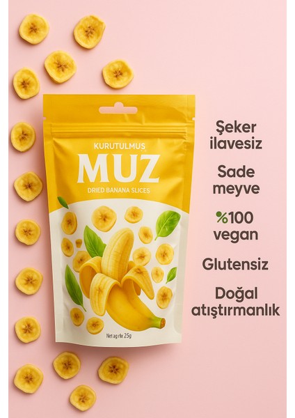 Kurutulmuş Meyve Muz 25GR %100 Vegan