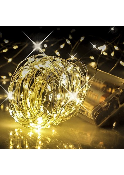 LED Metre Gün Işığı Sarı Renkli Pilli Dekoratif Aydınlatma Süsleme Parti Sarı LED Işık Yılbaşı LED Işık Süsleme Dekorasyon Işığı Şerit Aydınlatma LED (Günışığı, 10)