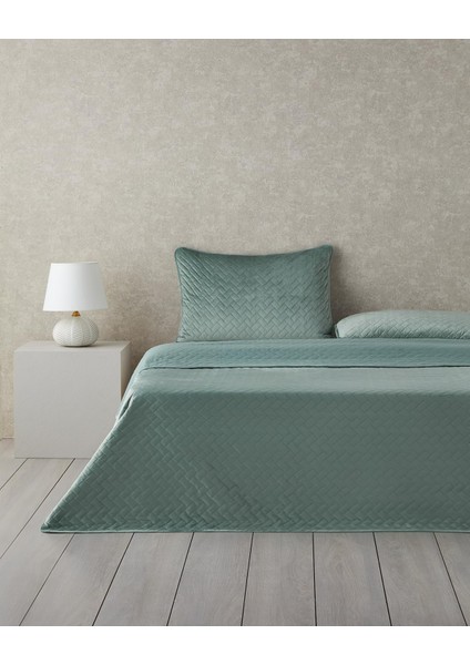 Wicker Kadife Çift Kişilik Yatak Örtüsü Takımı Yeşil
