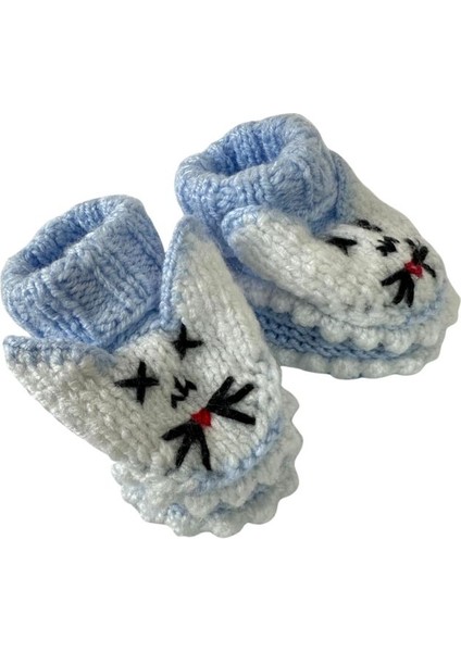 6717 El Örgüsü Tavşan Desenli Mavi Bebek Patik / 12 - 24 Ay fırsatları
