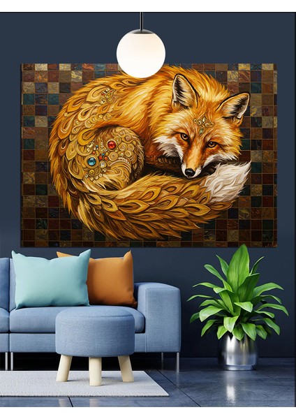 Kıvrılmış Uyuyan Tilki Dekoratif Kanvas - Mdf Ahşap Tablo