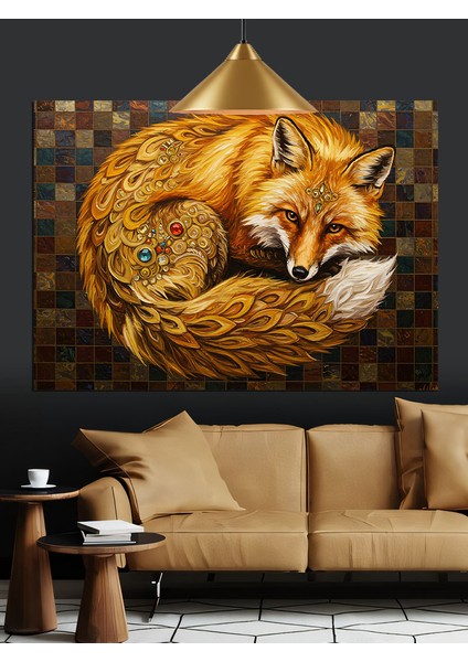 Kıvrılmış Uyuyan Tilki Dekoratif Kanvas - Mdf Ahşap Tablo fiyatları