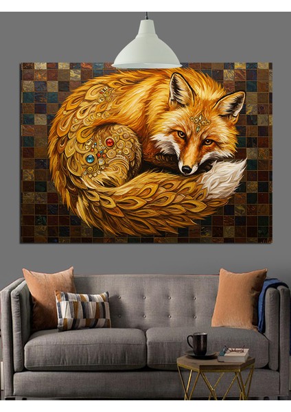 Kıvrılmış Uyuyan Tilki Dekoratif Kanvas - Mdf Ahşap Tablo fırsatları