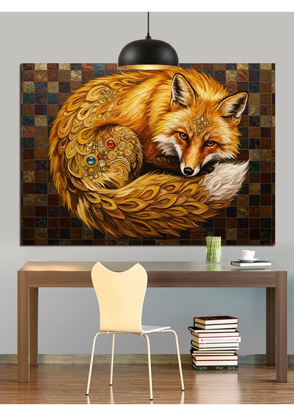 Kıvrılmış Uyuyan Tilki Dekoratif Kanvas - Mdf Ahşap Tablo indirimleri