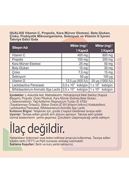 Qualıss Q More 60 Kapsül Vitamin C - Vitamin D, Propolis, Probiyotik, Çinko, Selenyum Içeren Takviye Edici Gıda fiyatları