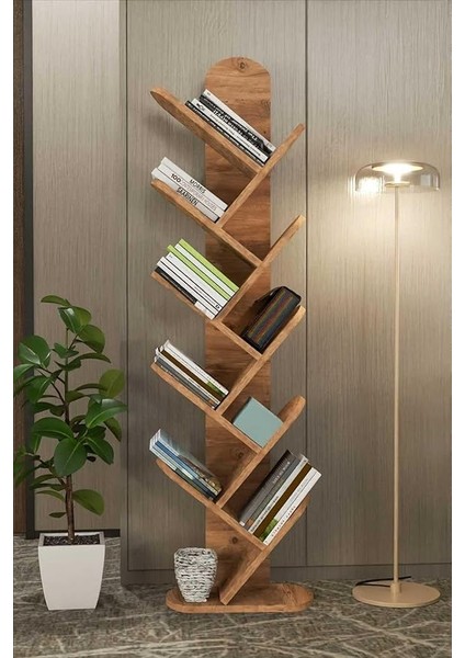 Falez Kitaplık 10 Raflı Dekoratif Bölmeli Ev Ofis Çok Amaçlı Ceviz