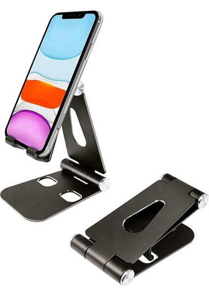 Komple Alüminyum Ayarlanabilir Ergonomik Katlanabilir Oynar Başlıklı Kaymaz Zemin Tabanlı Ergonomik G50 Telefon Tutucu Standı Desk Holder (Siyah)