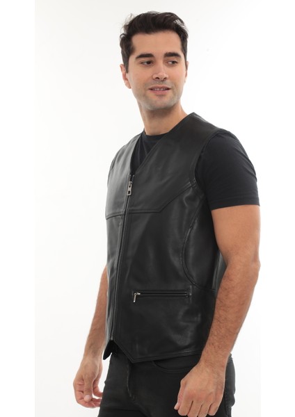 Erkek Hakiki Deri Fermuarlı Yelek - Titan fiyatları