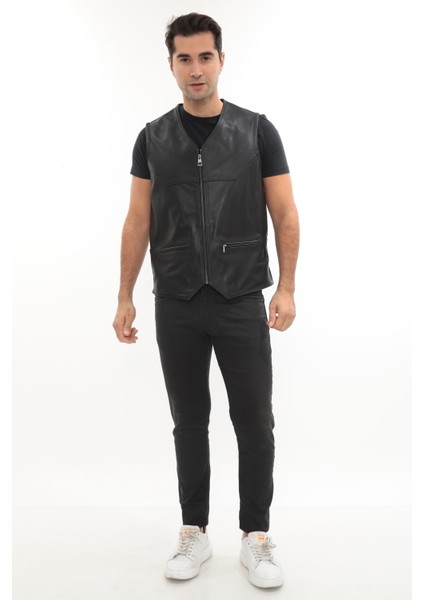 Erkek Hakiki Deri Fermuarlı Yelek - Titan modelleri