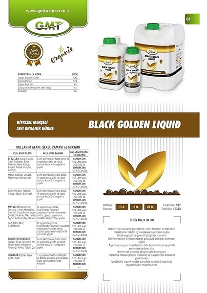 Black Golden Liquid 5 Lt (Bitkisel Menşeli Sıvı Organik Gübre) modelleri