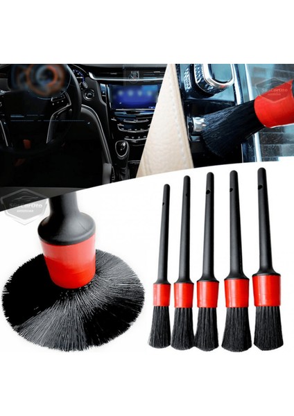 Profesyonel Oto Detay Fırça Seti 5 Farklı Boy Kaliteli Araç Klima Havalandırma Temizleme Fırçası Araba Iç ve Dış Detaylı Bakım Temizlik Fırçası