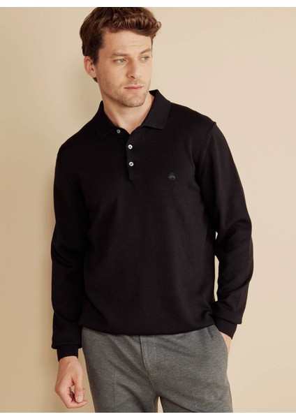 Polo Yaka Standart Siyah Erkek Kazak BBFW25MKL003 fiyatları