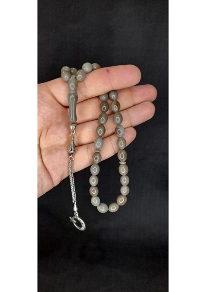 Sıkma Kehribar Tesbih Gri Renk Beyzi Kesim T-426 indirimleri