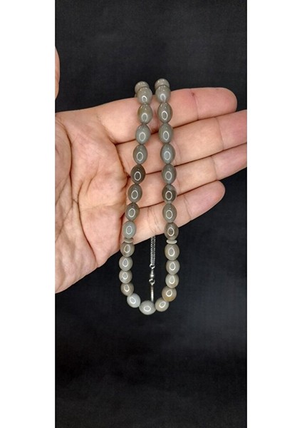 Sıkma Kehribar Tesbih Gri Renk Beyzi Kesim T-426