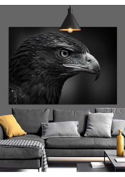 Kara Kartal Kafa Keskin Dekoratif Kanvas - Mdf Ahşap Tablo