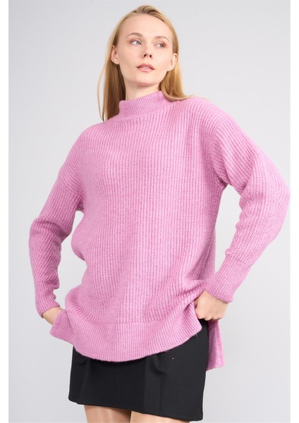 Çetinkaya Miya Mira Modest 8630 Kadın Dik Yaka Akrilik Yırtmaçlı Triko Kazak Leylak fiyatları